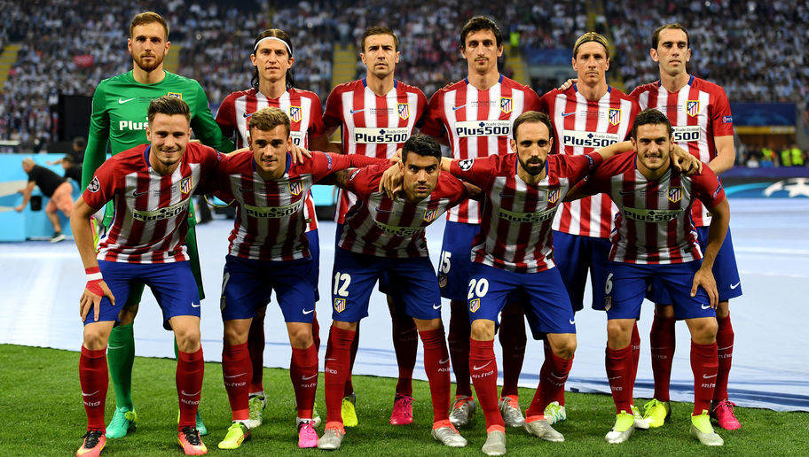 MILAN, ITALY - MAY 28:  Atletico Madrid team line up prior to the UEFA Champions League Final match between Real Madrid and Club Atletico de Madrid at Stadio Giuseppe Meazza on May 28, 2016 in Milan, Italy.  (Photo by Shaun Botterill/Getty Images)